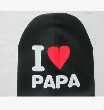 Теплая зимняя и Осенняя шапочка для новорожденных, Панама для мальчиков и девочек, детское облегающее платье без рукавов, вязаная шапка с принтом из мультфильма «I love mama papa» - Цвет: as picture