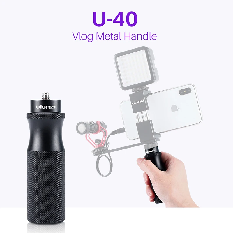 

Ulanzi U-40 Vlog Handle Grip with 1/4 Cold Shoe Mount Adapter for Microphone LED Light Vlogging Kit Live Audio Video Grip