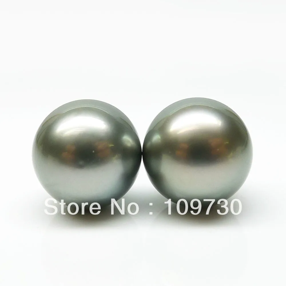 

ry00112 BEAUTIFUL!ROUND 2PS 11.35MM GRAY GENUINE LOOSE TAHITIAN PEARL DIY EARRING (A0425)