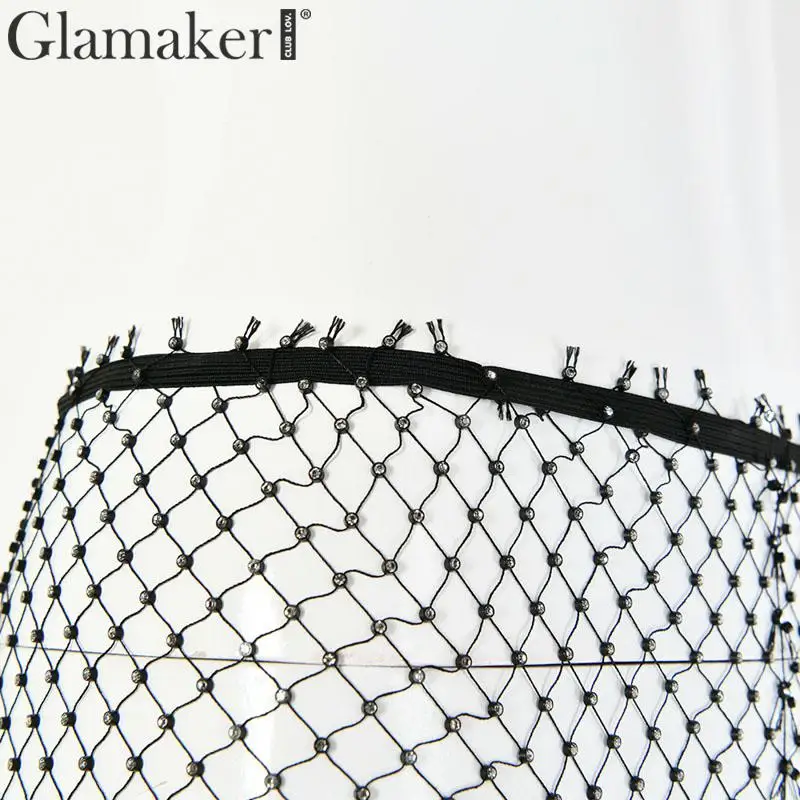 Женские облегающие штаны с высокой талией Glamaker черные брюки со стразами Клубная
