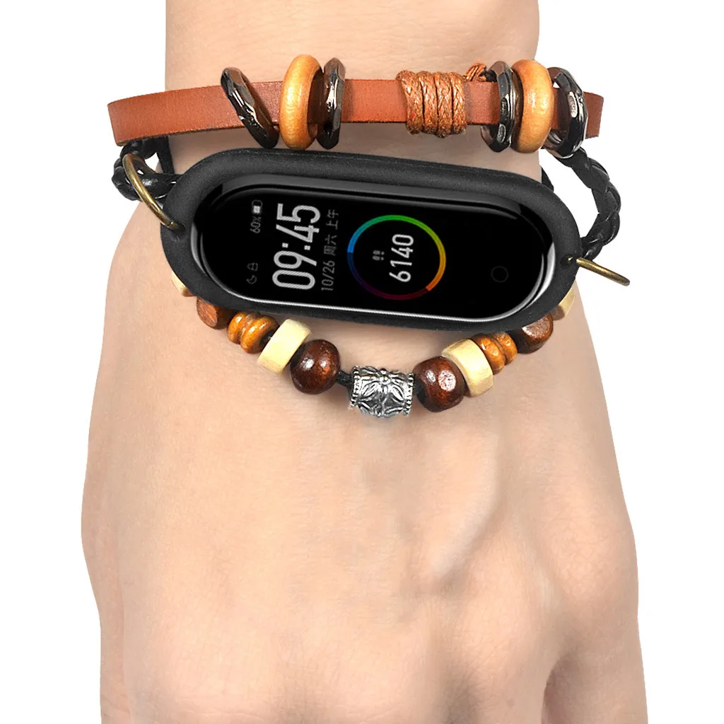 

Leather Beading Bracelet Strap Weave Braided Replacement For Xiaomi Mi Band 4 Wrist Bracelet Strap @40