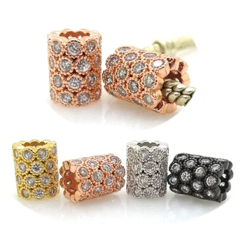 

New Micro Pave Tube Beads,Slider Beads with CZ Pave Tube Bead Fit For Pandora European Bracelet Making Spacer Beads Mix Color