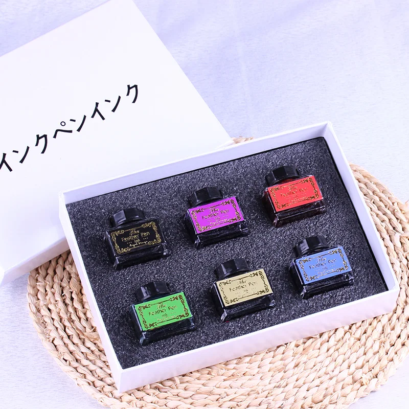 

Feather Pen Ink, Dip Pen Ink with Golden Powder, Color Gift Box, 6 Different Colors 15ml/pcs