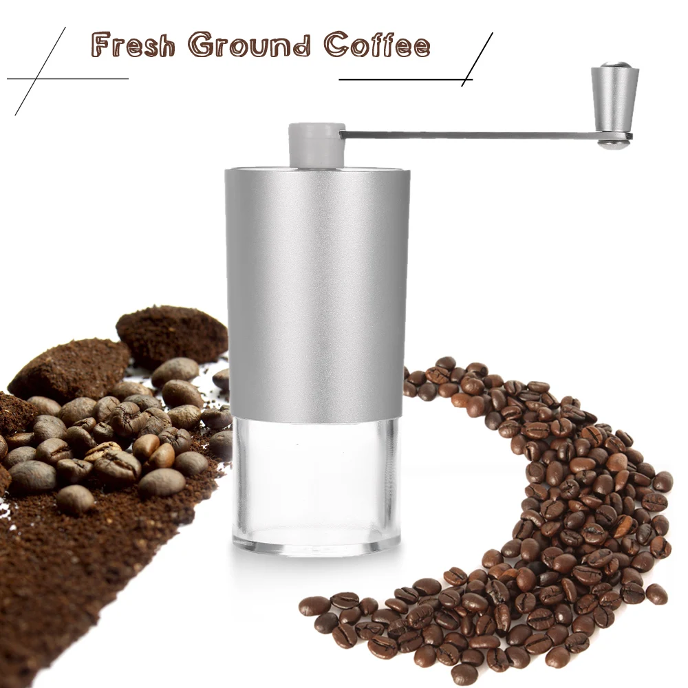 Coffee Bean Grinder Silver Aluminium Hand Manual Handmade Coffee Bean