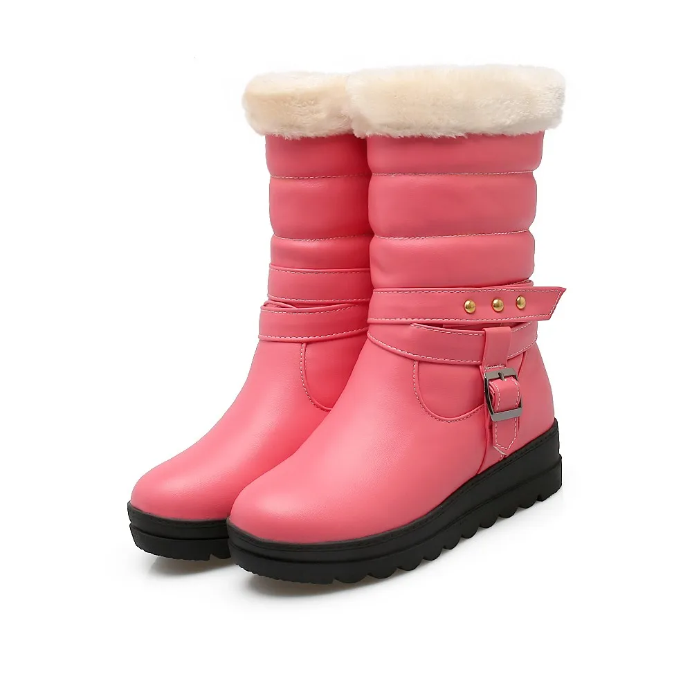 Оригинальные женские зимние ботинки до середины икры зимние черно-Бежевые ботинки с круглым носком обувь желтого и розового цвета женская обувь; американские размеры 4-10,5