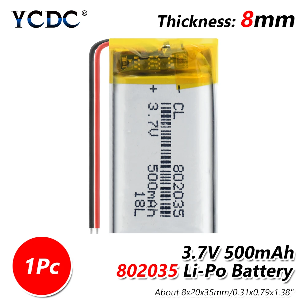 500mAh полимерный аккумулятор 3,7 V 802035 литий-ионный для MP3 MP4 MP5 gps KTV Бытовой усилитель аккумулятора аудио компьютерный микрофон - Цвет: 1 PCS