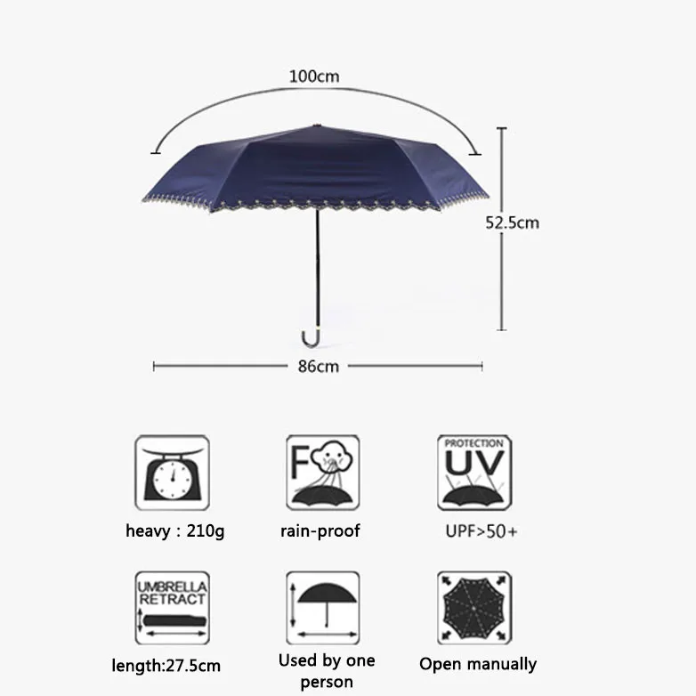 Маленький модный складной зонт дождь женский алюминиевый сплав три раза рука Открытый Защита от солнца путешествия зонтик
