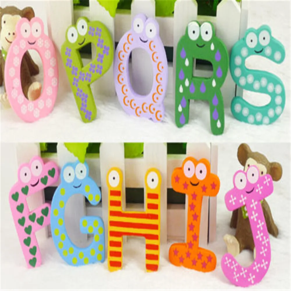 Kids Fridge Magnets Magnetic Letters Wooden Alphabet English Language Toys