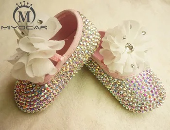 

MIYOCAR Personalized Stunning colorful rhinestone crystal Baby Girl children shoes Bling Diamond first Walker lace flower