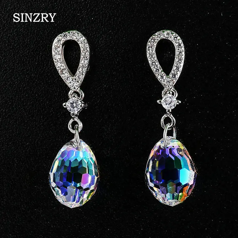

SINZRY jewelry oval crystal dangle earrings luxury 925 sterling silver zircon crystal handmade bridal earrings