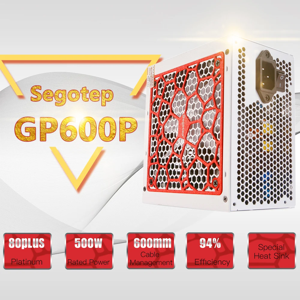 

Segotep 500W GP600P ATX PC Computer Power Supply Desktop Gaming PSU 80Plus Platinum Active PFC DC-DC 94% Efficiency