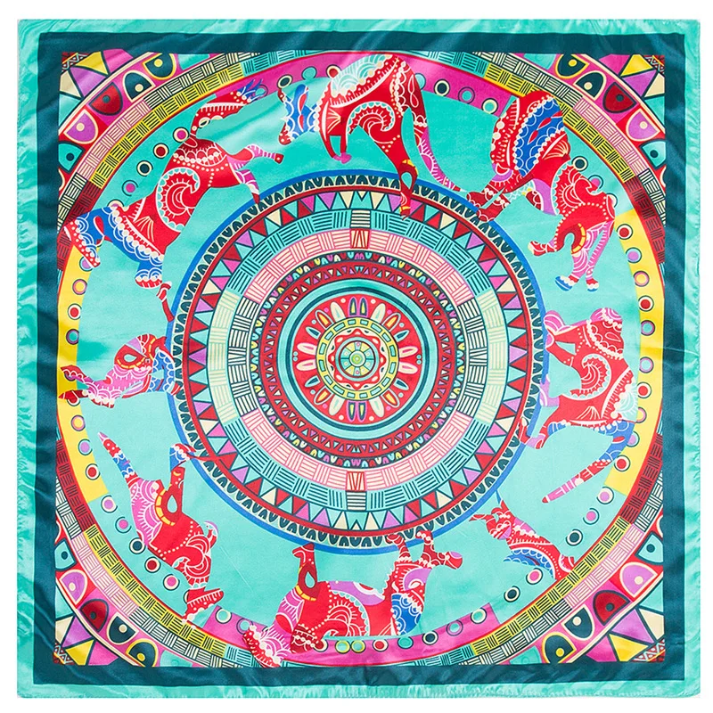 

Ethnic wind Women Square Scarf Colourful Bohemia Printed Imitated Silk Scarves Stewardess Hostess Lady 60x60cm decor Neckerchief