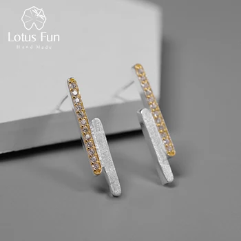 Lotus Fun Real 925 Sterling Silver Handmade Designer Fine Jewelry Creative Minimalist Parallel Lines Stud Earrings for Women
