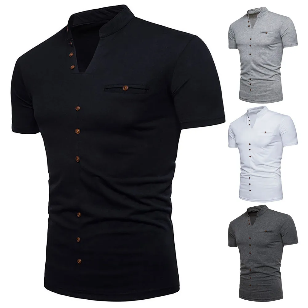 

2019 new style hot sales Men's Summer Casual Solid V Neck Pullover Short Sleeve T-shirt Top Blouse high quality sales 2019