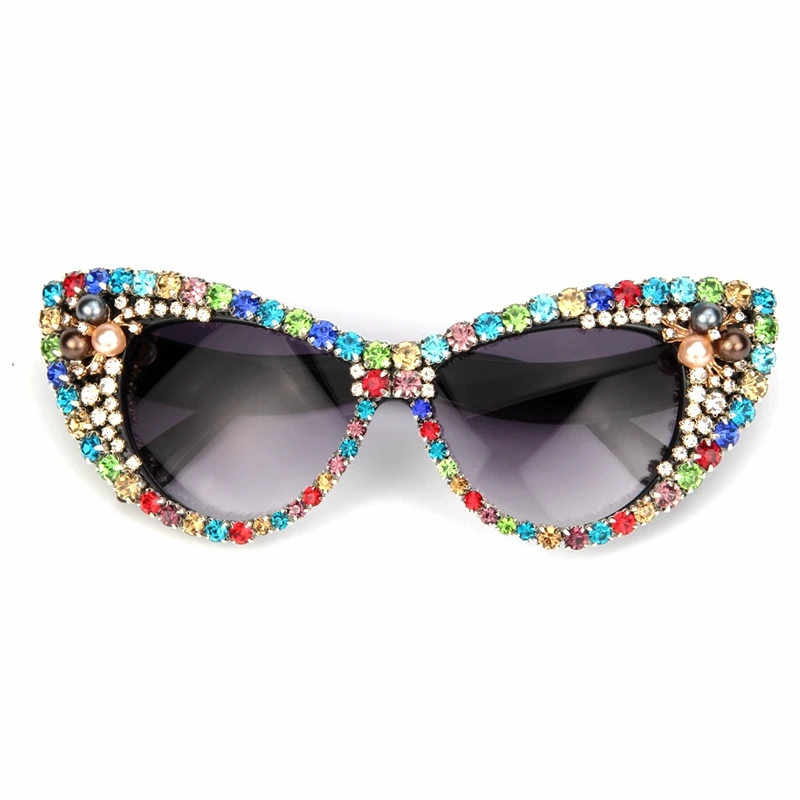 Oversized Sunglasses Women Luxury Glasses Colorful Rhinestone CatEyes Shade 2019