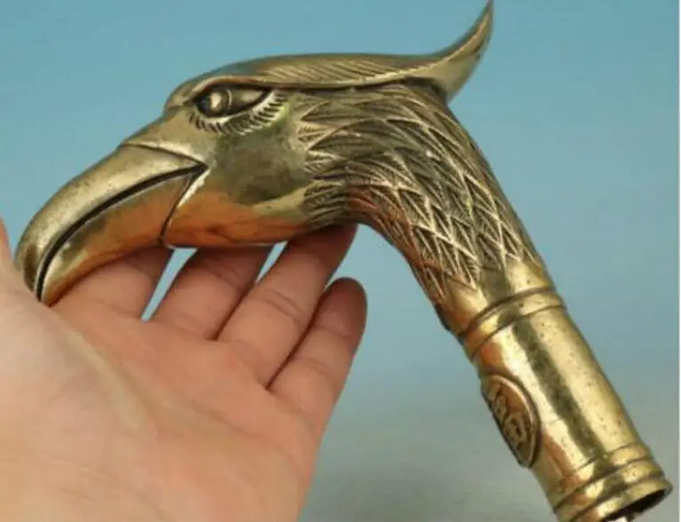 CHINESE Old Copper Handwork Carved eagle Statue Walking Stick Head Collectable