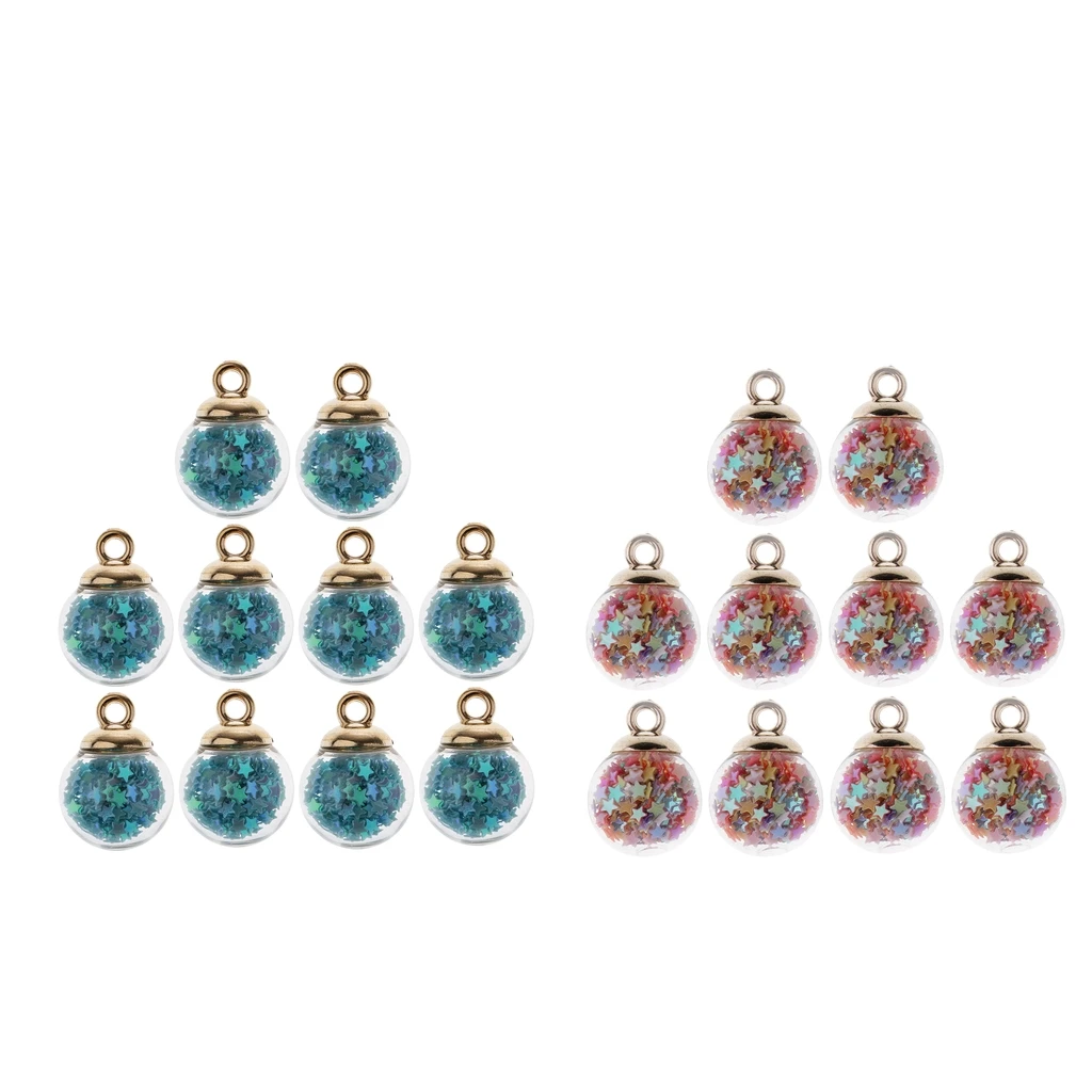 20pcs 16mm Colorful Transparent Glass Ball Star Charms Pendant Finding for Hair Jewelry Accessories Earring Jewelry Making