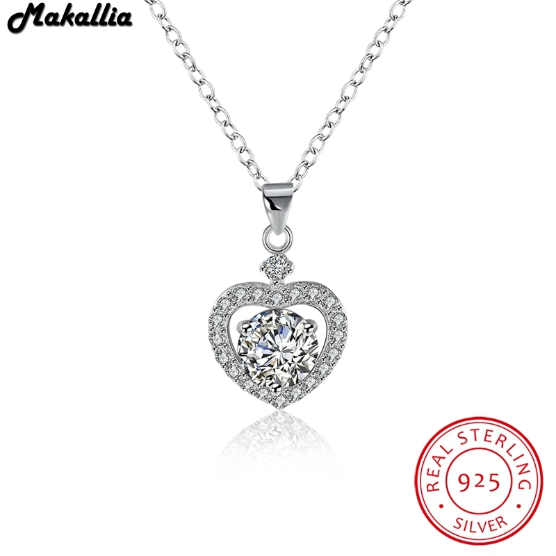 925 Sterling Silver love heart Pendant Necklace Long Chain Necklace