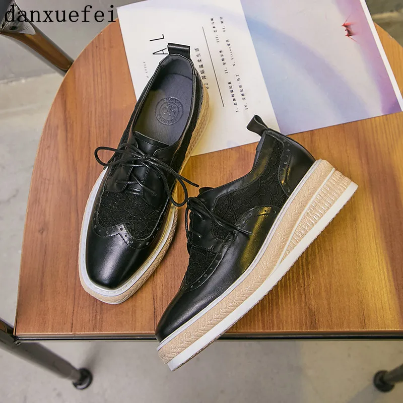 

Plus size 11 women's genuine leather lace patchwork lace-up platform flats oxfordshigh quality soft comfortbale brogues shoes