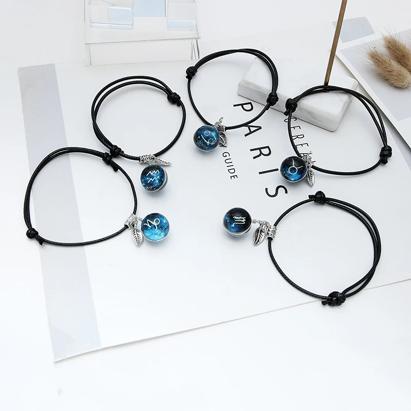 

Luminous 12 Constellations Bracelets & Bangles Glow in the Darkness Crystal Bracelet Jewelry For charm Girls Gift Woven Bracelet