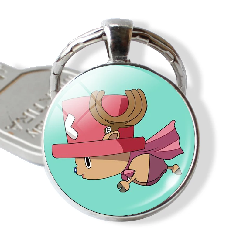 

Anime One Piece Luffy tony Tony Chopper Sanji Roronoa Zoro Pendant Keychain Keyring Glass Cabochon Cosplay Jewelry