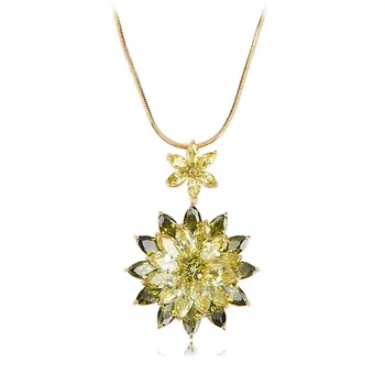 

2019 New AAA Cubic Zirconia Gradient Orchid Pendant Necklaces for Women Lady's Snake Chain Green Purple Silver Flower Necklace