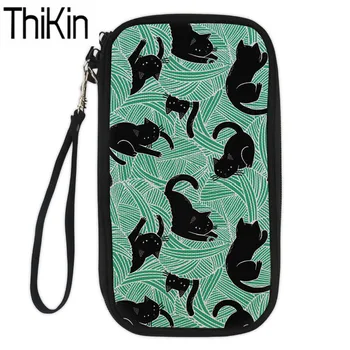 

THIKIN Cute Black Cat Printing Passport Cover Credit Card&ID Holder Passport Wallet Purse Large Capacity Documents Organizers