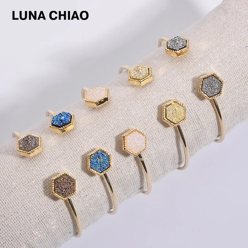 Браслеты-манжеты LUNA CHIAO женские открытый металлический шестигранный каучуковый
