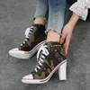 Women Canvas Shoes Denim High Heels Rivets Shoes Fashion Shoe Laces Sneakers Women Short Boots ► Photo 2/6