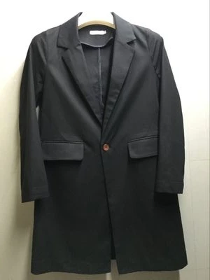 Льняная Женская Длинная ветровка, костюм для отдыха, куртка, Женская одноцветная куртка на одной пуговице, Повседневная тонкая верхняя одежда f921 - Цвет: black