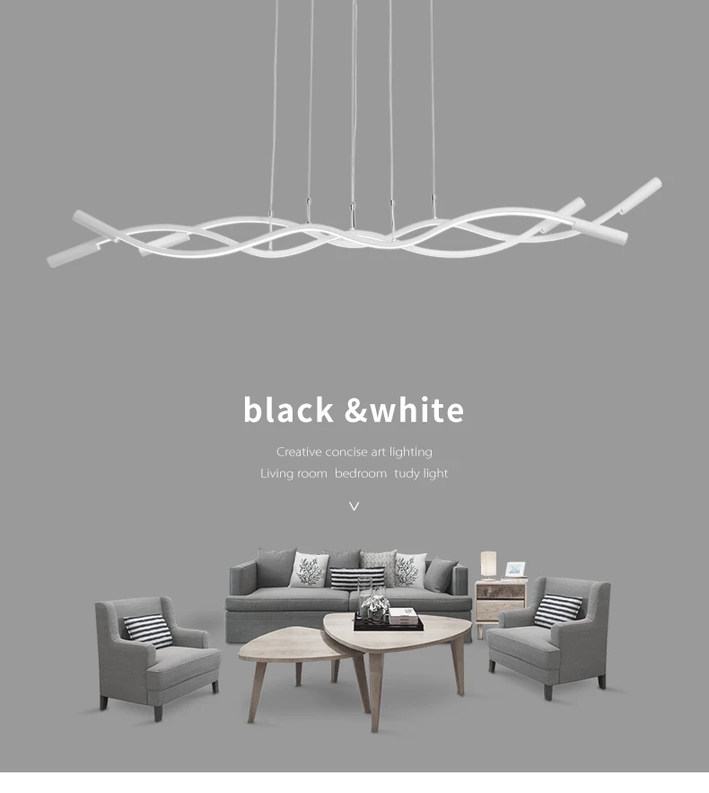 Новая волна, алюминиевая современная светодиодная Люстра для столовой, гостиной, кухни, матового черного или белого цвета, подвесная люстра