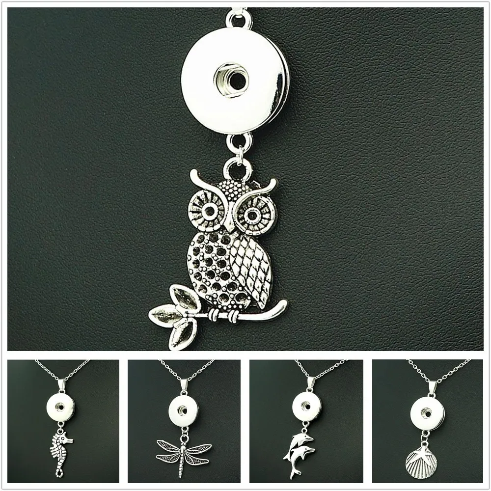 

New Fashion elegant Animals Owl dragonfly Mermaid pendant snap necklace 60cm fit 18mm snap buttons snap jewelry