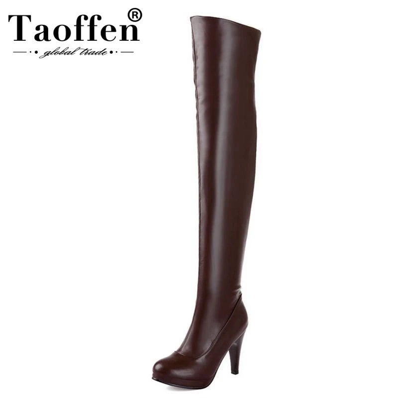 

TAOFFEN size 32-48 women high heel over knee boots ladies riding long snow boot warm winter botas heels footwear shoes P14733