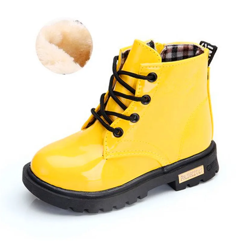 

2019 New PU Leather Waterproof Kids Sport Boots Baby Snow Boots Girls Boys Rubber Boots Winter Children Shoes Fashion Sneakers