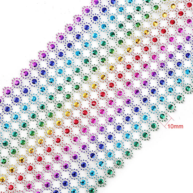 1 ярд 12 строк 10 мм радужные стразы сетчатая отделка(без стразы) АБС пластик пришивка для рукоделия украшения ювелирных изделий