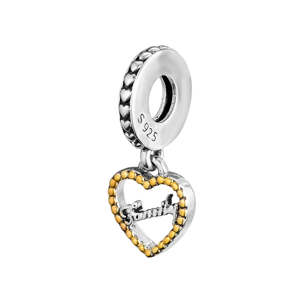 

CKK 925 Sterling Silver Jewelry Gold Plated Loving Family Fashion Charms Beads Fits Original Bracelets & Necklaces