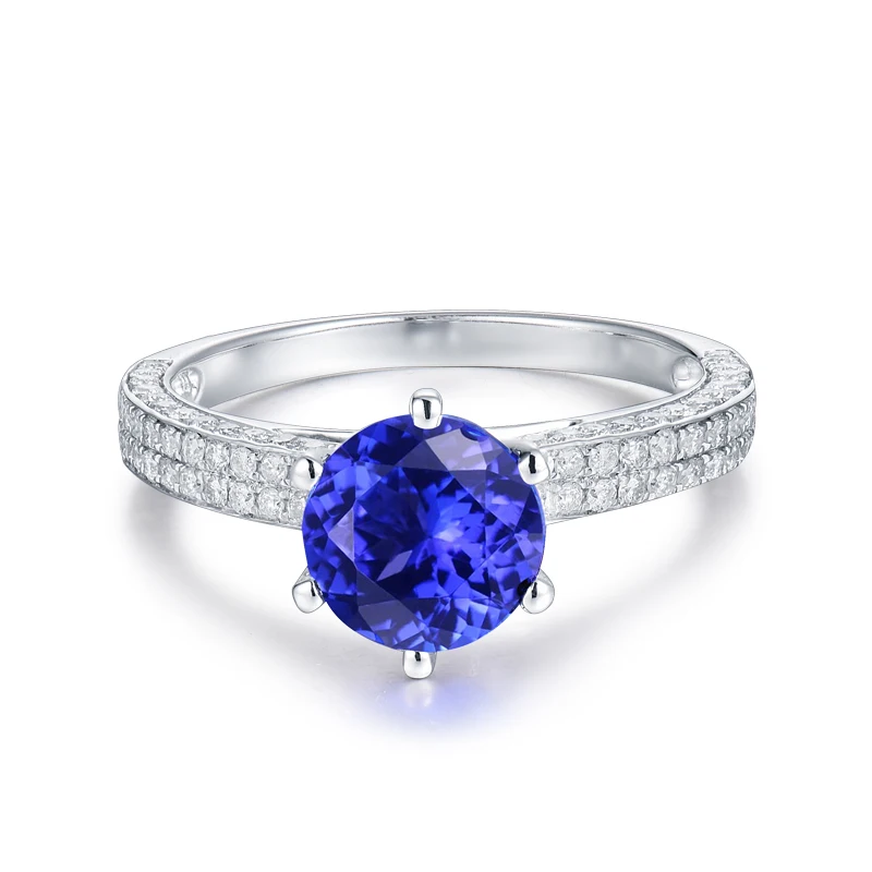 LOVERJEWELRY, женское Винтажное кольцо, Круглый, 8,5 мм, одноцветное, 14 к, белое золото, бриллианты, танзанит, кольцо SR121A