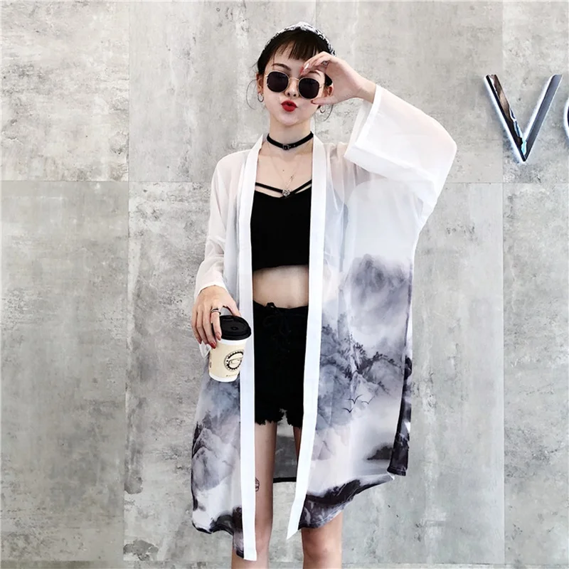  Kimono cardigan Womens tops and blouses Japanese style streetwear female women tops summer 2019 lon