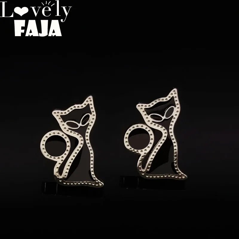 

Stainless Steel Black Enamel Stud Earrings Fashion Jewelry Women Silver Color Cat Earrings Jewellry boucles d'oreilles E612638