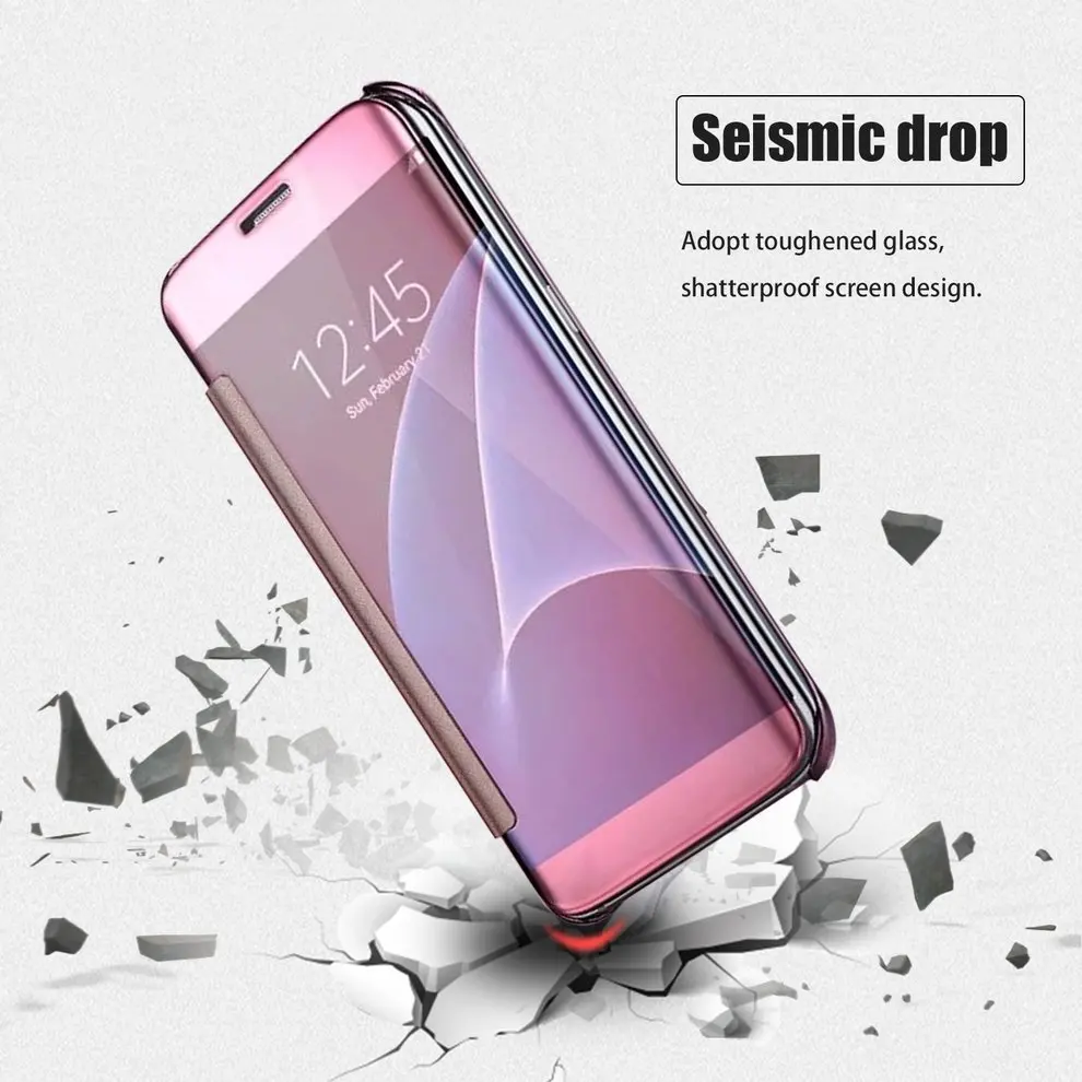 

5 Pcs Smart Surface Intelligent Auto Sleep Awake Flip Type Hard Shell Mobile Phone Case Rose Gold Color Protective Cover Holder