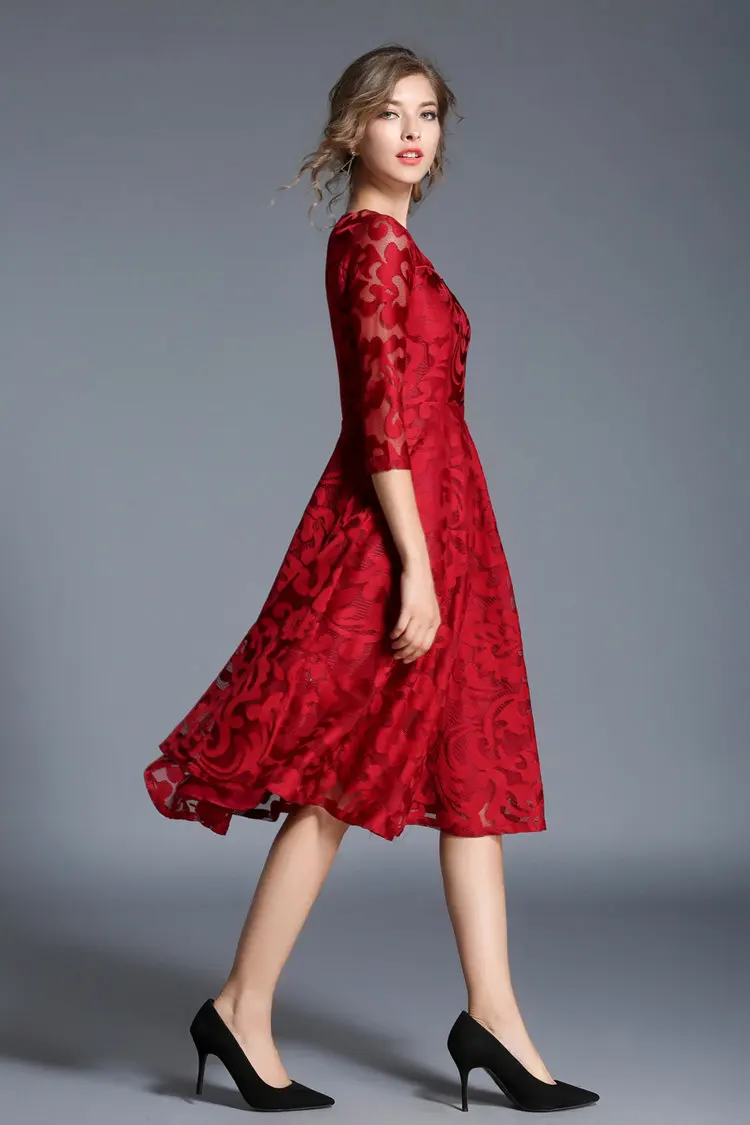 Autumn Lace Dress Casual Slim Fashion Women Dresses Hollow Out Large Size Dresses Women A-line Vintage Vestidos Mujer Robe Femme 2019 (5)