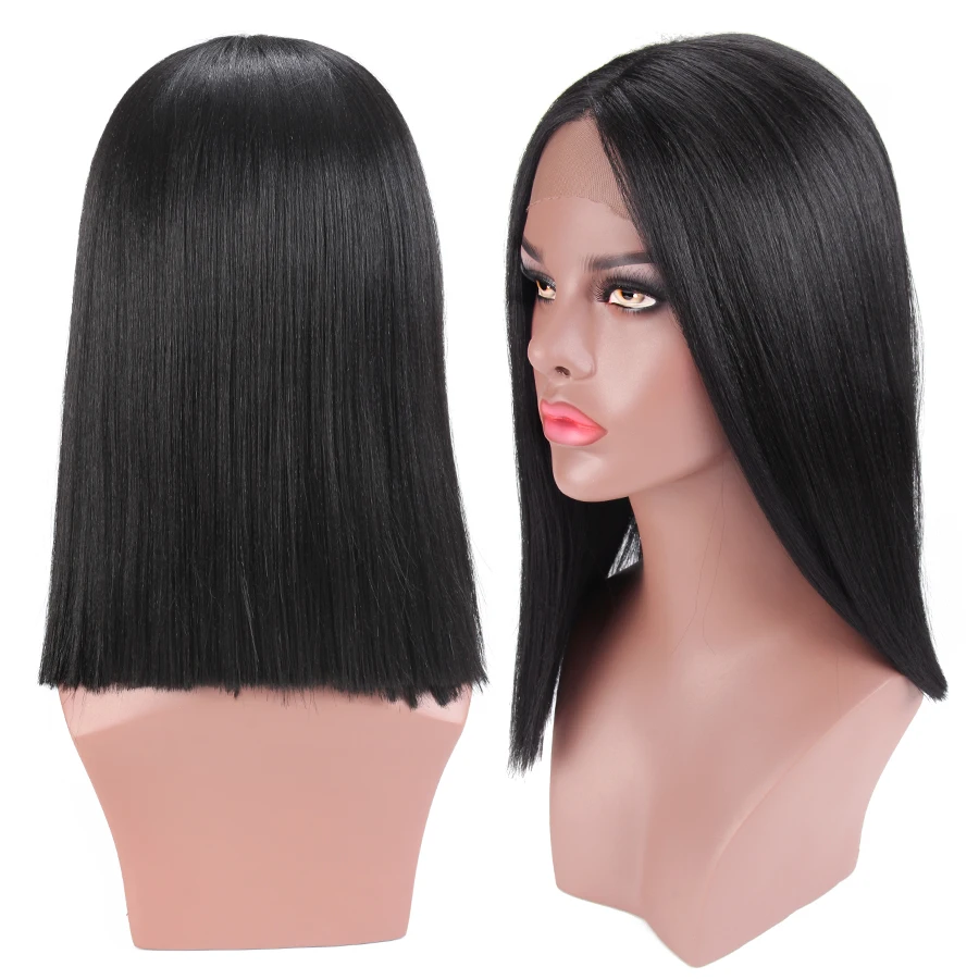 Alileader Long Bob Lace Front Wig Middle Part Lace Wig Yaki Straight Natural Synthetic Hair Lace Front Full Wigs For Black Women
