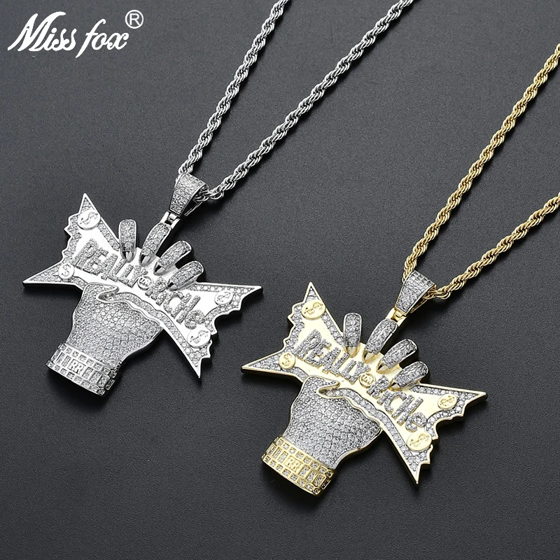 

Missfox Iced Out Hand Held Us Dollar Reallyriche Pendants Necklaces Men's Charms Zircon Hip Hop Jewelry Gold Silver Tennis Chain