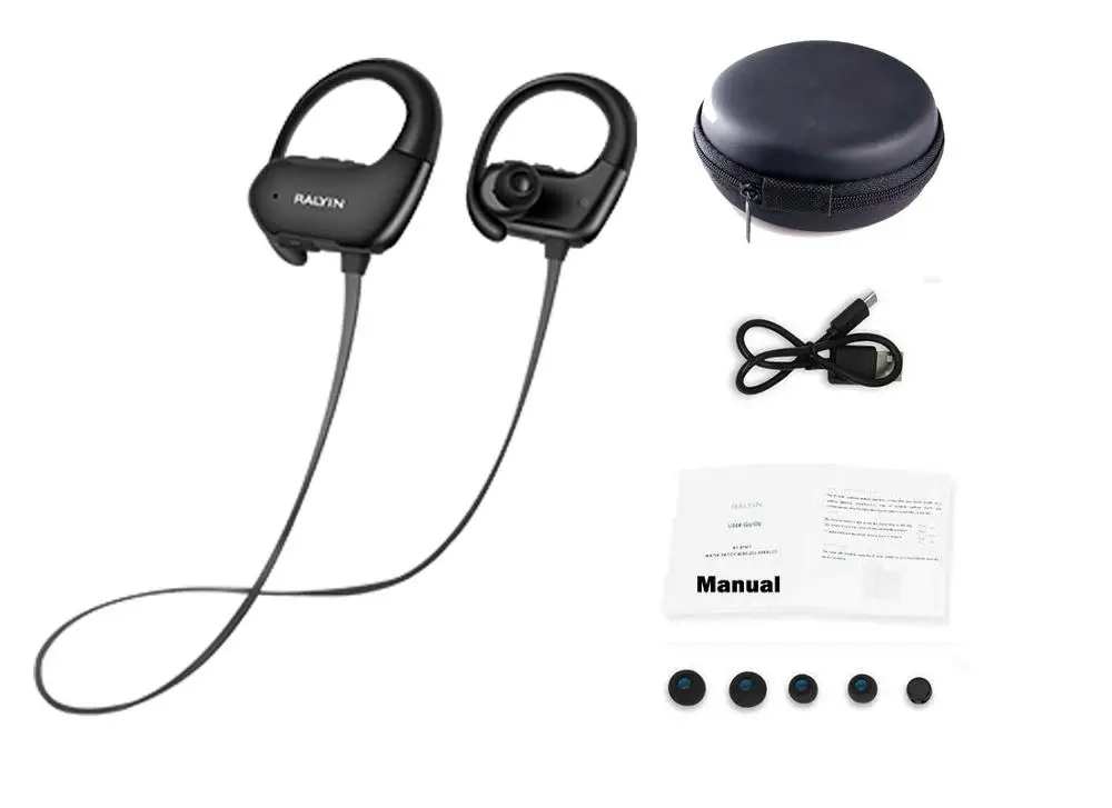 Ralyin bluetooth 4,2 наушники mp3 IPX6 водонепроницаемые беспроводные наушники спортивные басовые наушники с микрофоном для телефона iPhone xiaomi htc - Цвет: Black without box