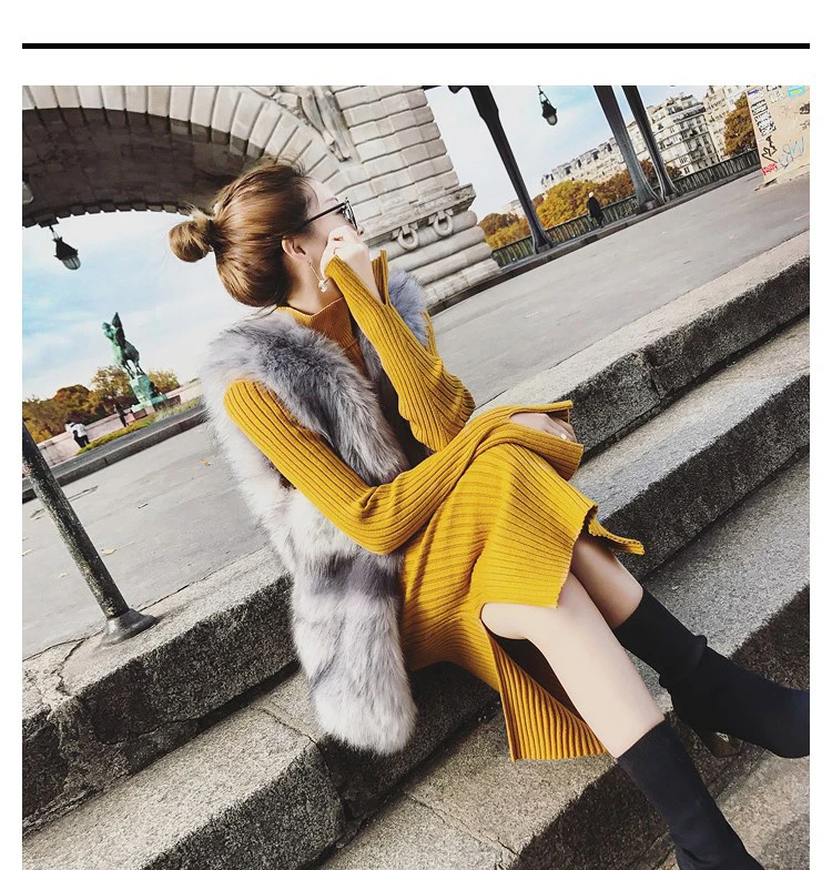 Women split side Sweater Dress 2018 Fall Winter Long Sexy Bodycon Dresses with belt Skinny Knitted Dress (4)