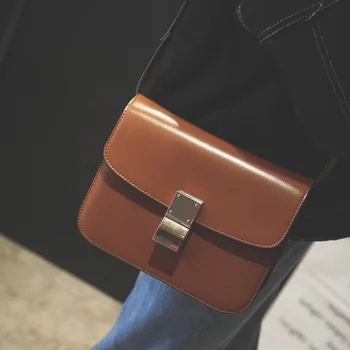 

Retro Fashion Female Square bag Brown New Quality PU Leather Women bag Lock Shoulder Messenger Bags Free Shipping