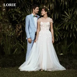 LORIE Wedding Dresses 2019 Illusion Honest Applique Wedding Dress Tulle Wedding Dress O-Neck vestido de noiva White Ivory Dress LORIE Wedding Dresses 2019 Illusion Honest Applique Wedding Dress Tulle Wedding Dress O-Neck vestido de noiva White Ivory Dress