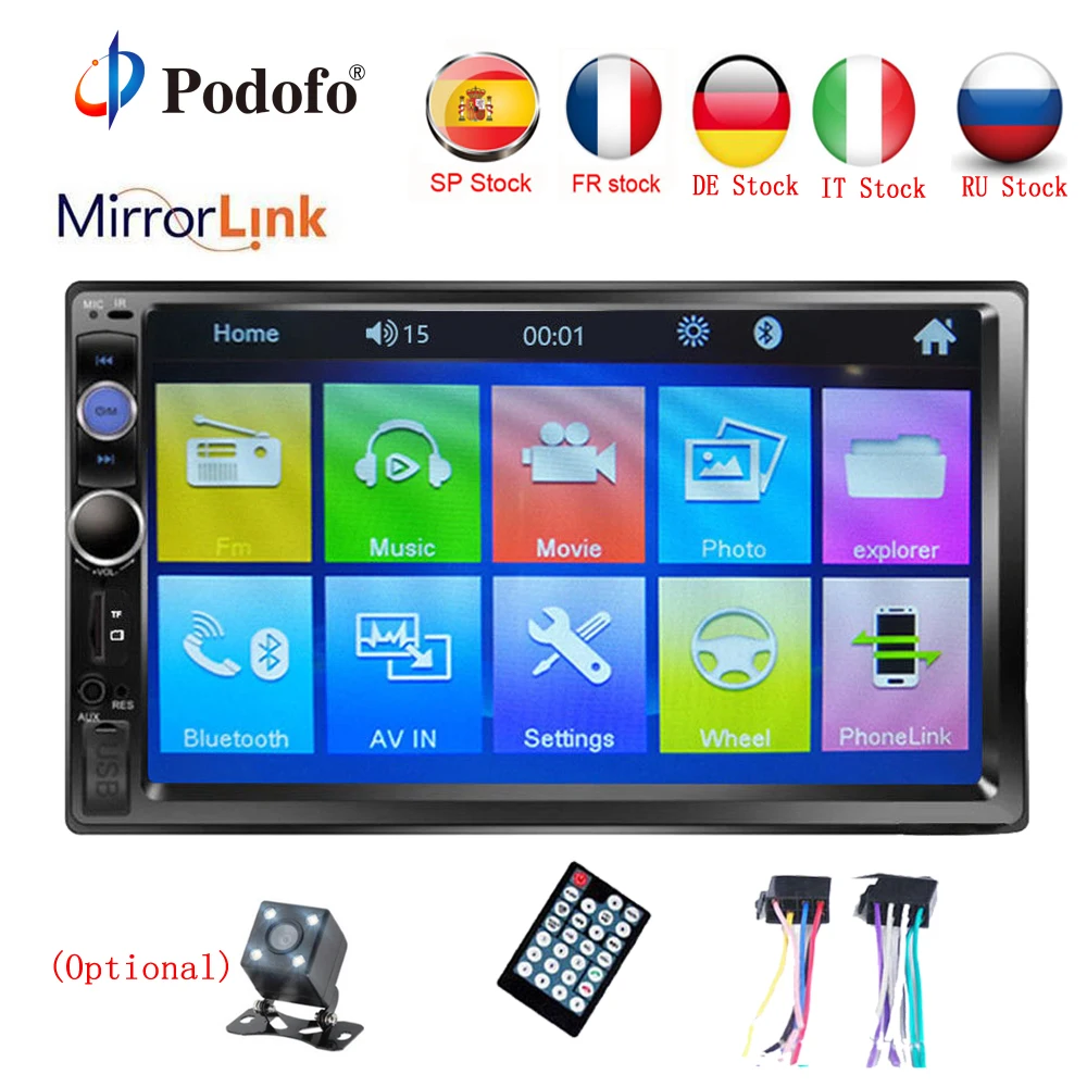 

Podofo Autoradio 2 din Car Radio 7" HD Touch Screen Multimedia MP5 Player 2DIN Auto audio Car Stereo Bluetooth USB TF FM Camera