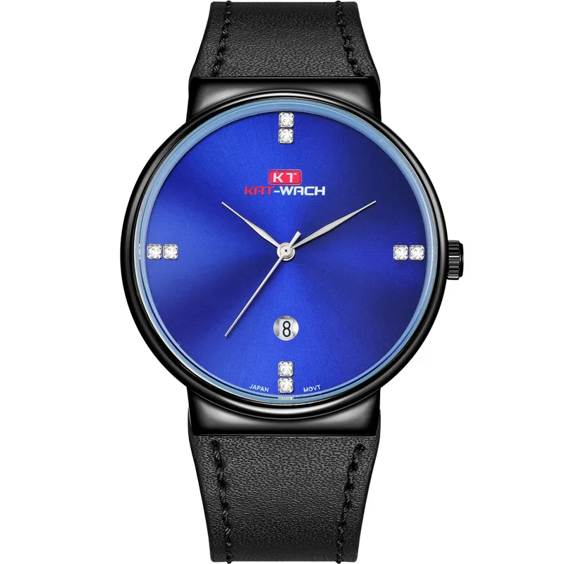 

2018 Mens Fashion Watch Diamond Dial Calendar Funciton Sky Blue Sunray Dial Matching with Japanese Quartz Movement Wristwatch