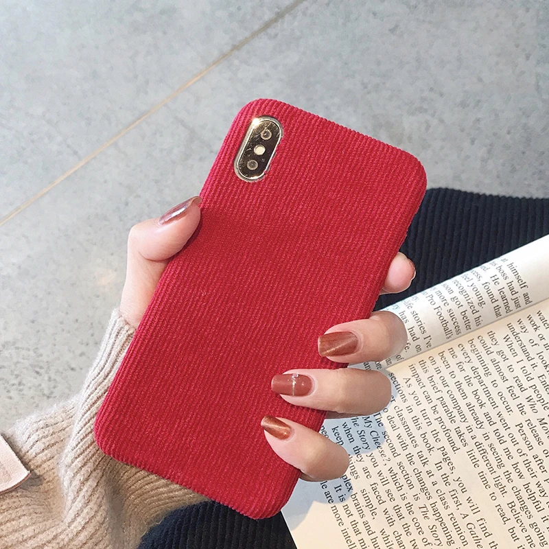

VZD Simple solid color flannel for iphone8plus mobile phone shell 8 for iPhone X/XS retro 6s/7plus/XSmax couple female xr soft